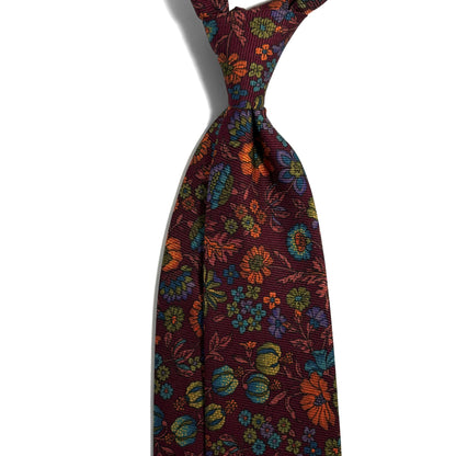 Burgundy Floral Motif Italian Madder Silk Tie