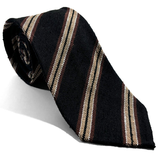 Black Stripe Untipped Silk Shantung Tie