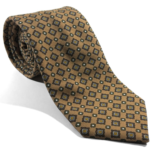 Beige Geometric Ancient Madder Silk Tie