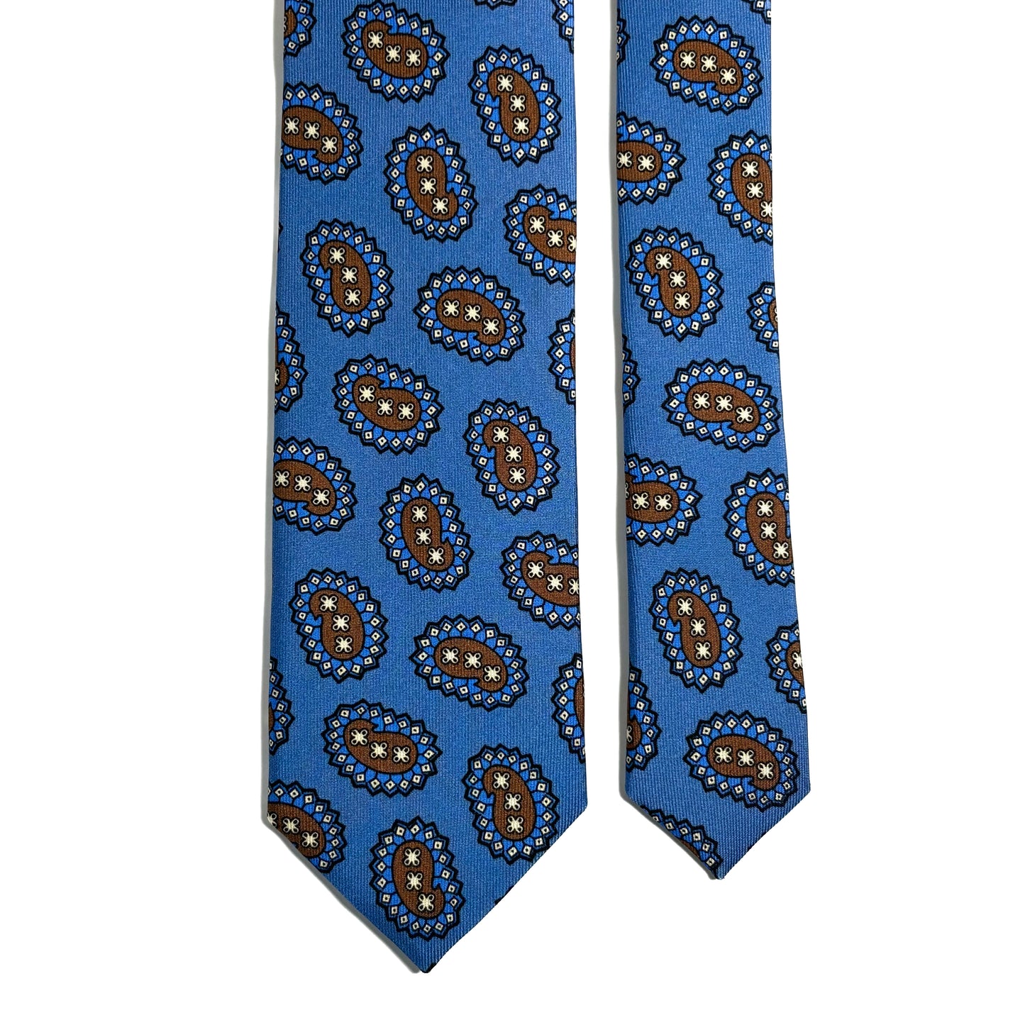 Light Blue Paisley Printed 36oz Silk Twill Tie