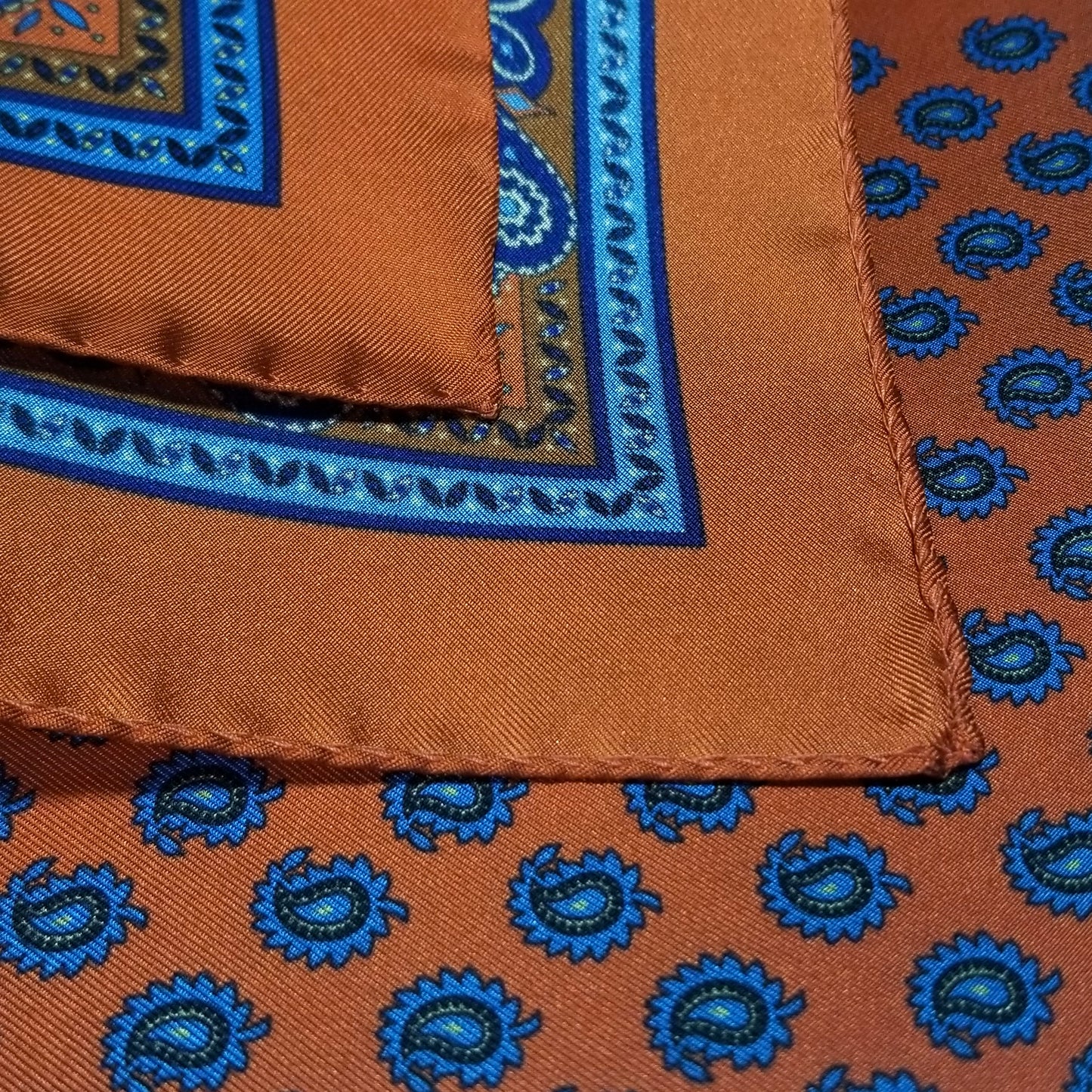 17" Orange Paisley Silk Twill Pocket Square