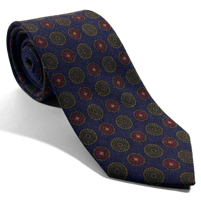 Navy Blue Floral Medallion Wool/Silk Tie