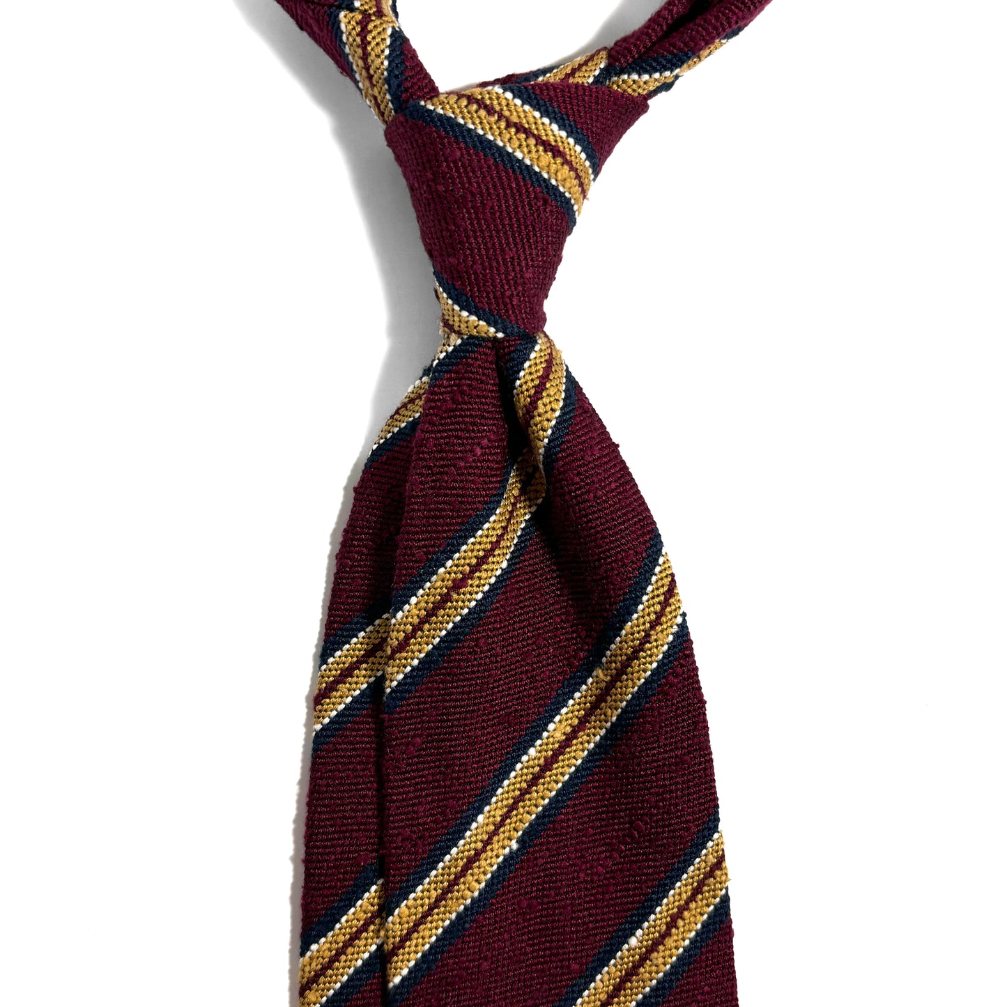 Untipped Burgundy & Gold Striped Silk Shantung Tie