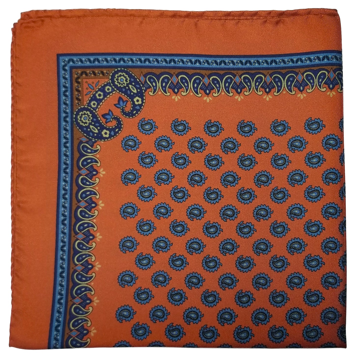 17" Orange Paisley Silk Twill Pocket Square