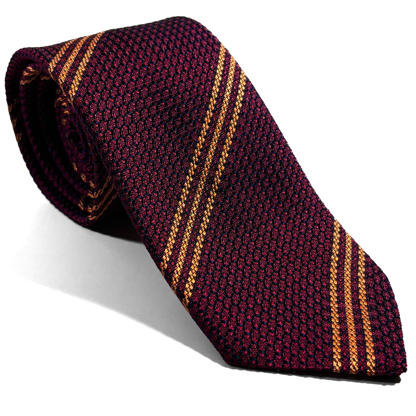Burgundy & Gold Striped Silk Grenadine Tie (Garza Grossa)