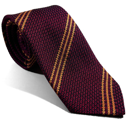 Burgundy & Gold Striped Silk Grenadine Tie (Garza Grossa)