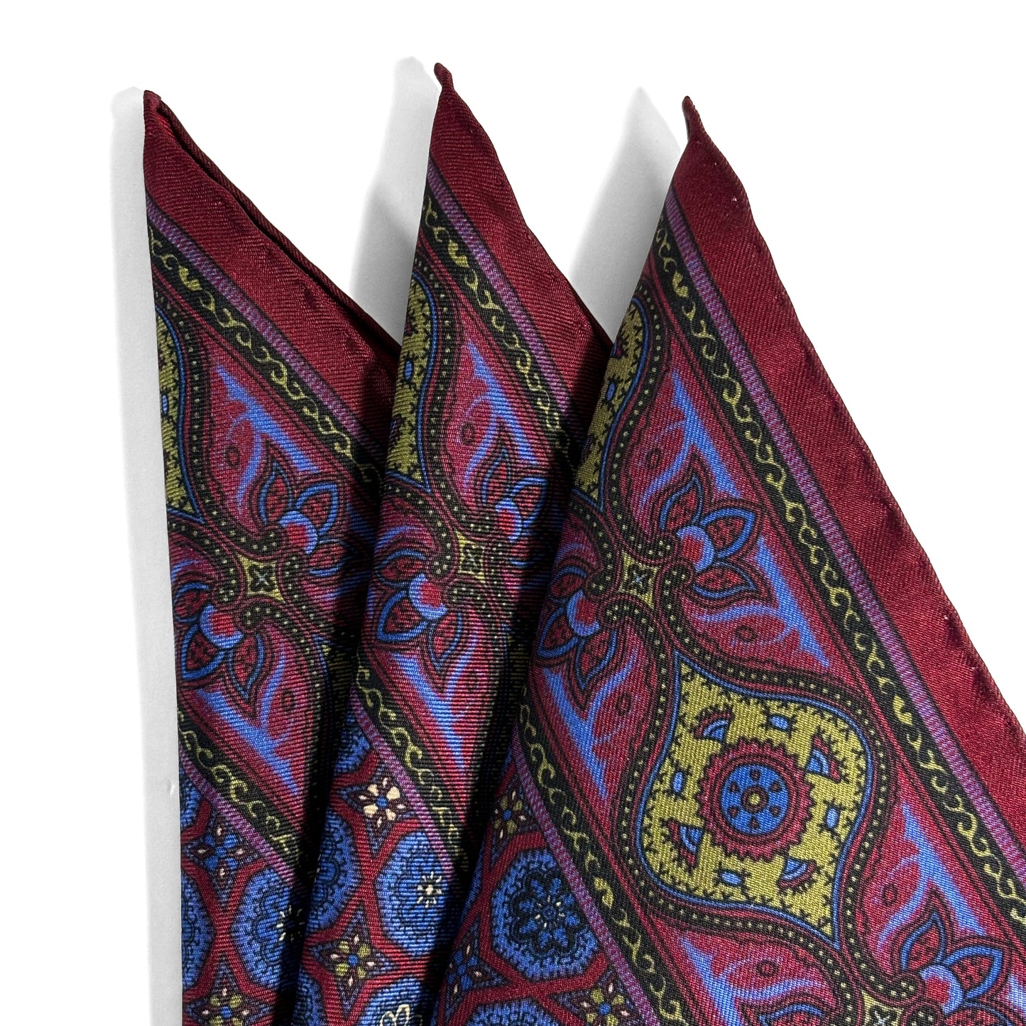 Burgundy & Blue Geometric Ancient Madder Silk Pocket Square