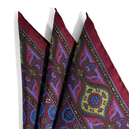 Burgundy & Blue Geometric Ancient Madder Silk Pocket Square