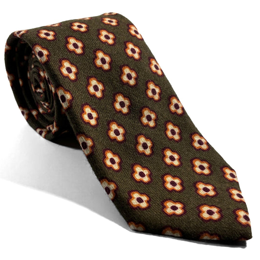 Olive Green Floral Wool Flannel Tie