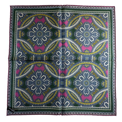 Forest Green & Purple Large Medallion Silk Pocket Square