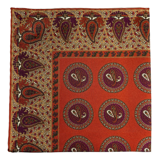 Terracotta Orange Geometric Ancient Madder Silk Pocket Square