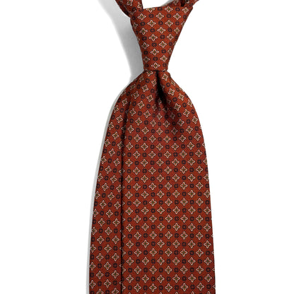 Terracotta Orange Floral Printed 36oz Silk Twill Tie