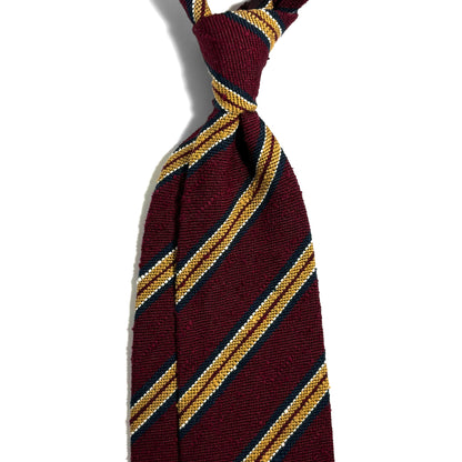 Untipped Burgundy & Gold Striped Silk Shantung Tie