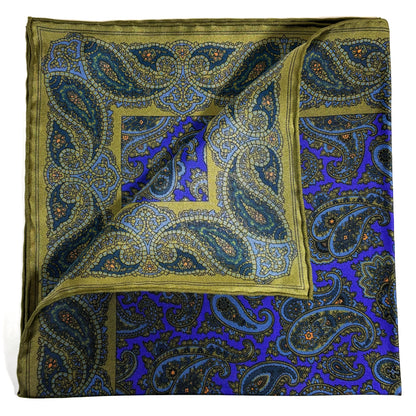 Purple & Olive Green Paisley Ancient Madder Silk Pocket Square