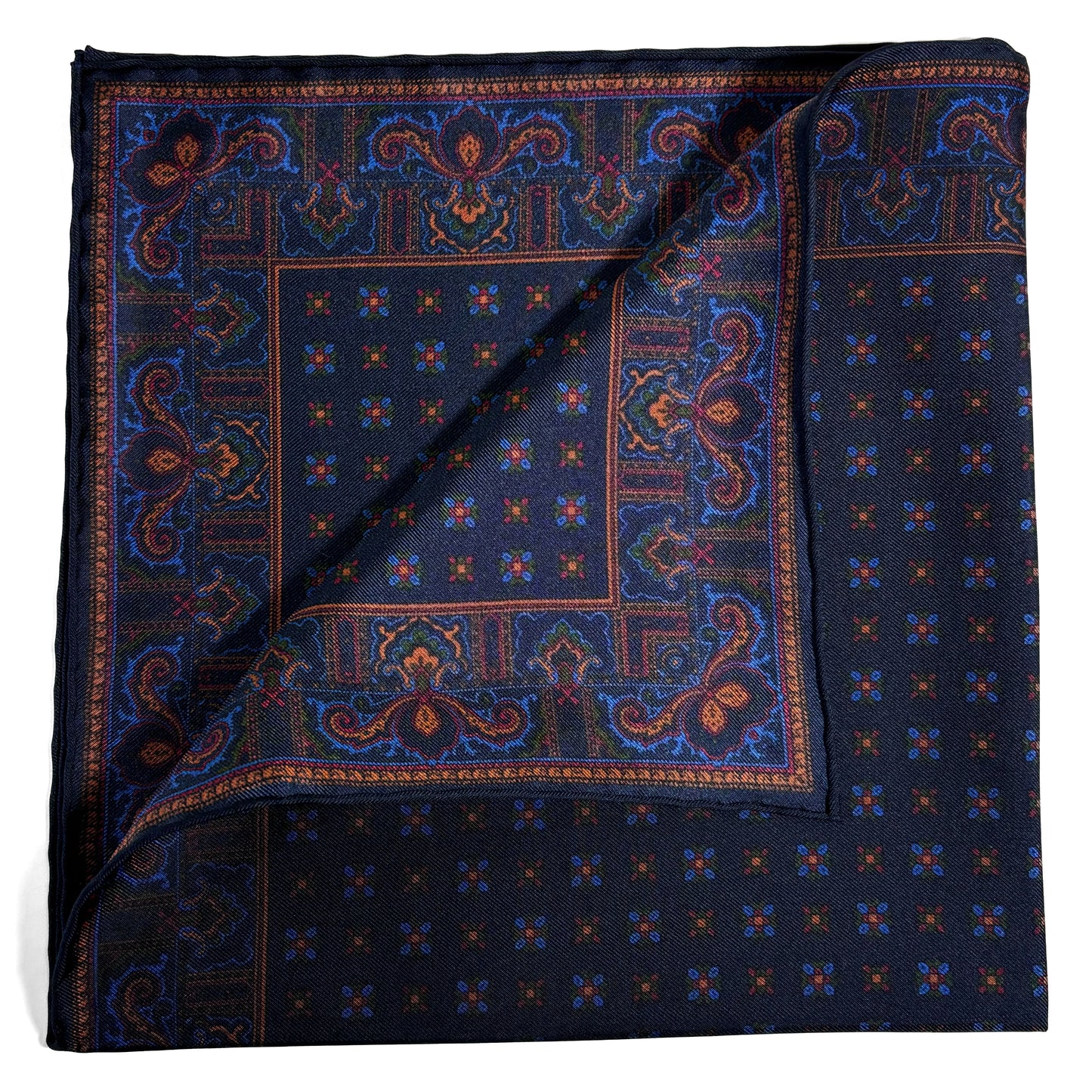 Navy Blue Floral Ancient Madder Silk Pocket Square