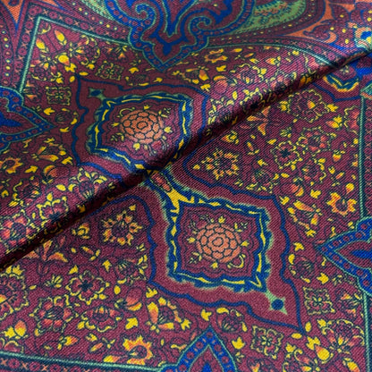 Burgundy & Gold Floral Medallion Silk Pocket Square