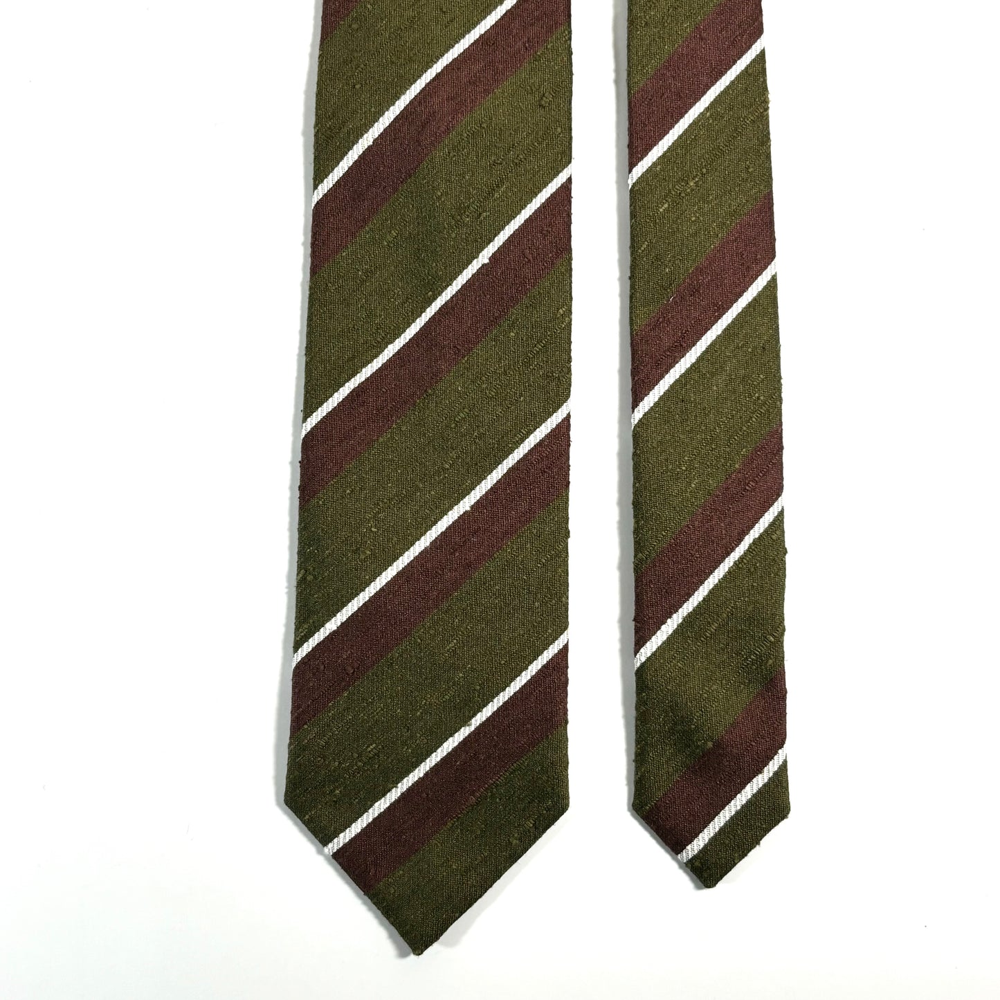 Olive Green / Brown Striped Silk Shantung Tie