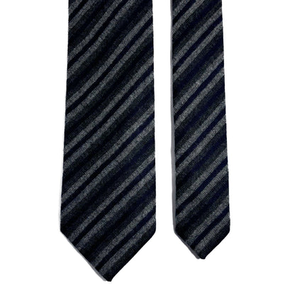 Gray & Navy Blue Striped Wool Challis Tie