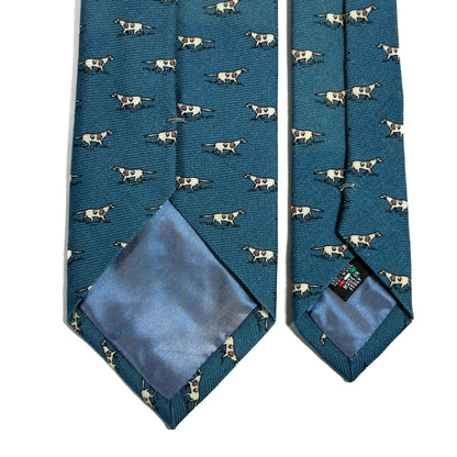 Aqua Blue Dog Print Wool Challis Tie