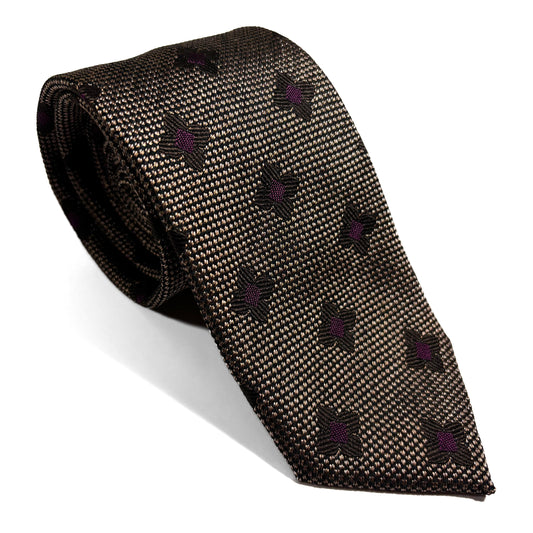 Brown Geometric Jacquard Silk Tie