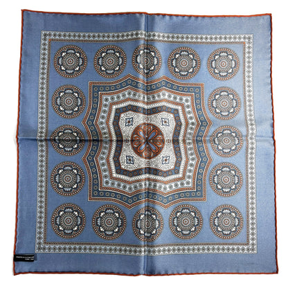 Blue & Orange Medallion Silk Pocket Square