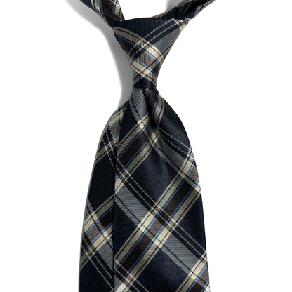 Navy Blue Plaid Silk Jacquard Tie