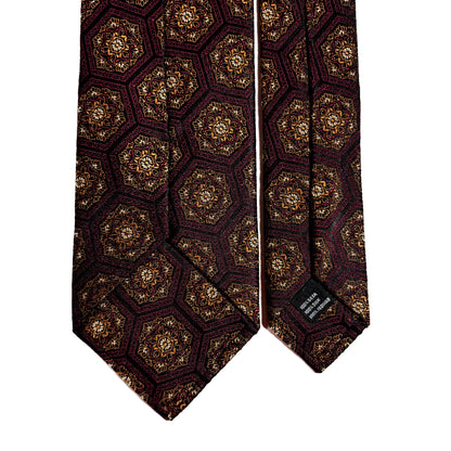 Burgundy & Gold Medallion Jacquard Silk Tie