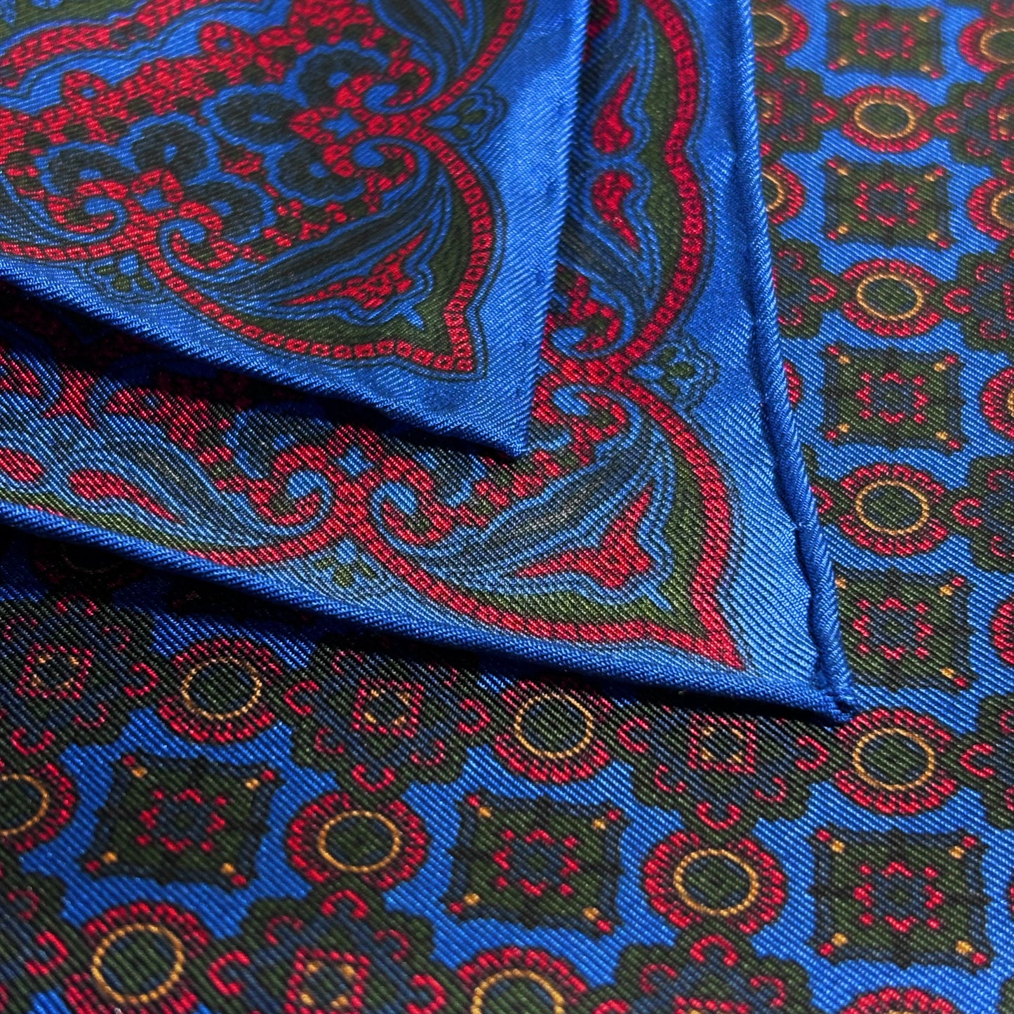 Blue & Red Geometric Ancient Madder Silk Pocket Square