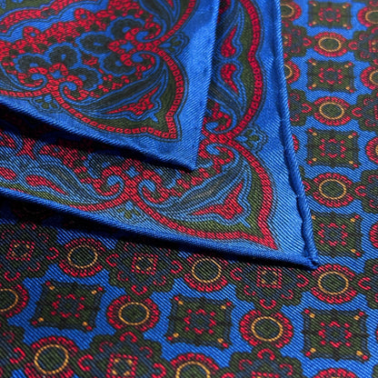 Blue & Red Geometric Ancient Madder Silk Pocket Square