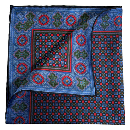 Blue & Red Small Geometric Ancient Madder Silk Pocket Square