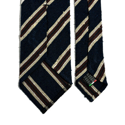 Luxury Navy Blue Stripe Untipped Silk Shantung Tie
