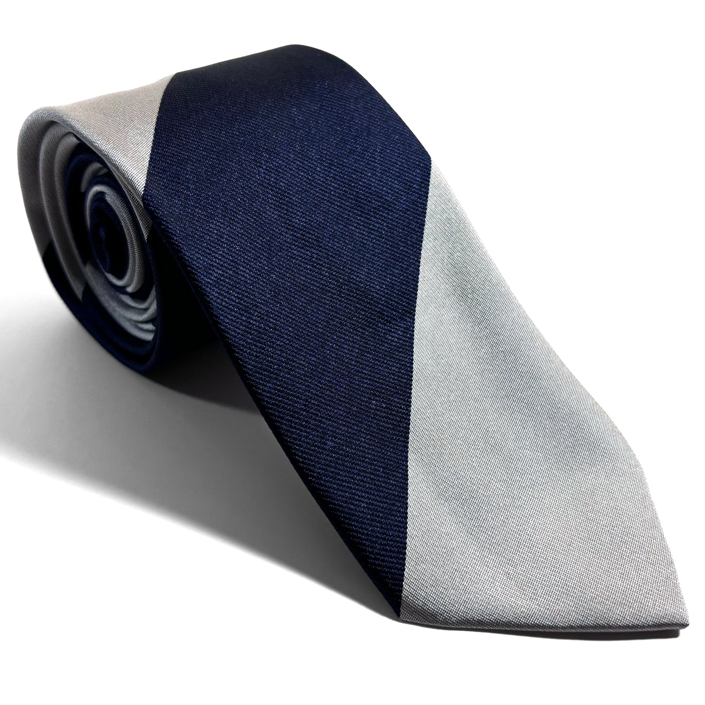 Navy Blue & Silver Block Striped Silk Repp Tie