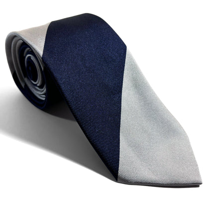 Navy Blue & Silver Block Striped Silk Repp Tie