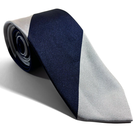 Navy Blue & Silver Block Striped Silk Repp Tie