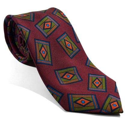 Burgundy Geometric Motif Printed 36oz Silk Twill Tie