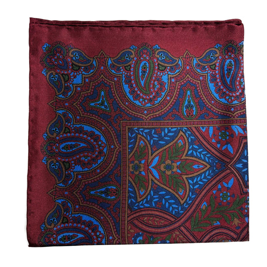 Burgundy Floral Paisley Silk Pocket Square