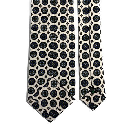 White Floral Medallion Ancient Madder Silk Tie