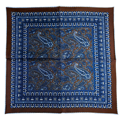 Brown & Blue Paisley Silk Pocket Square