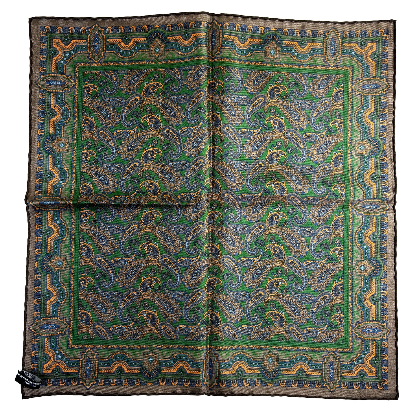Brown & Green Paisley Silk Pocket Square