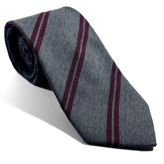 Gray & Burgundy Striped Wool Challis Tie