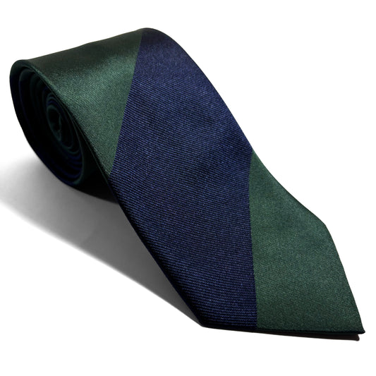 Navy Blue & Green Block Striped Silk Repp Tie