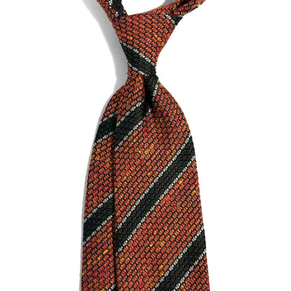 Autumn Orange & Green Striped Tussah Jaspe Silk Grenadine Tie (Garza Grossa)
