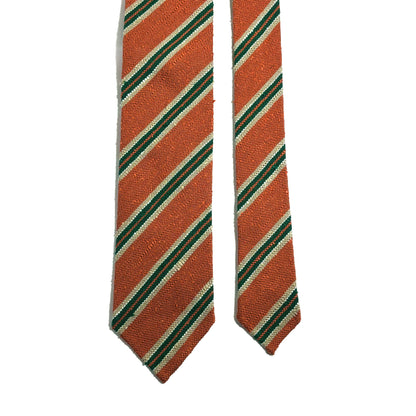 Untipped Orange & Green Striped Silk Shantung Tie