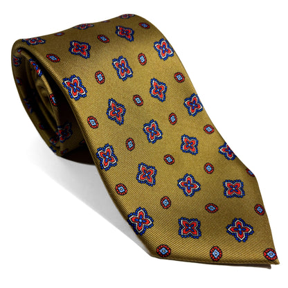 7 Fold Olive Green Geometric Printed Silk Twill Tie (Handmade in Italy)