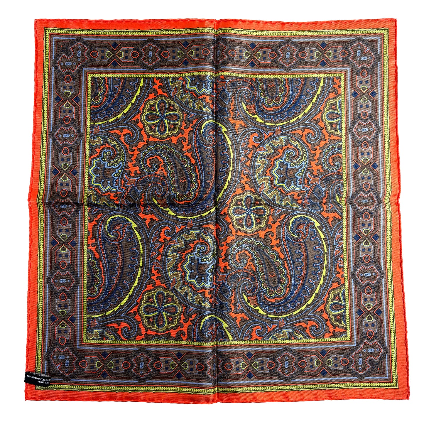 Orange & Brown Paisley Silk Pocket Square