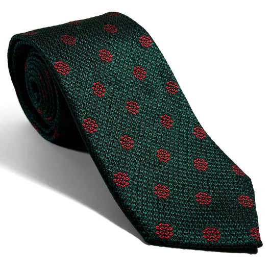 Forest Green Floral Silk Grenadine Tie (English Weave)