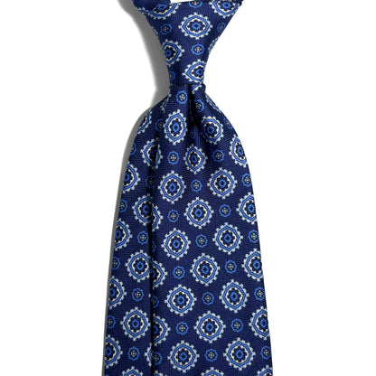 Navy Blue Geometric Silk Tie (Handmade in Italy)