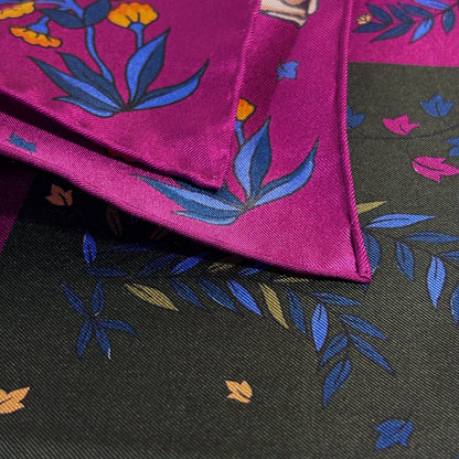 Forest Green & Purple Gazelle Motif Ancient Madder Silk Pocket Square