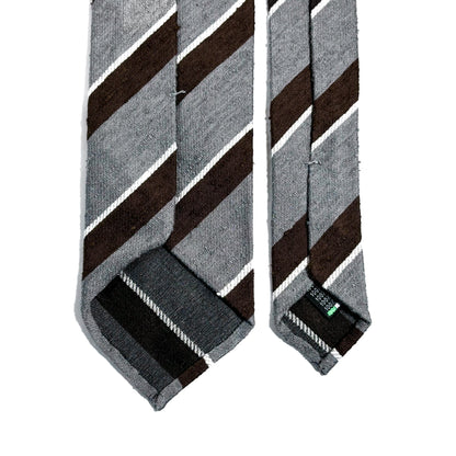 Untipped Gray / Brown Striped Silk Shantung Tie