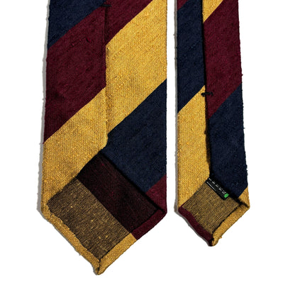 Navy Blue / Gold / Burgundy Block Stripe Untipped Silk Shantung Tie